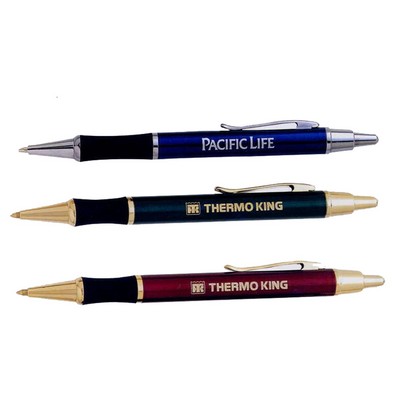 Solid Brass Push Action Ballpoint Pen w/Black Concave Grip