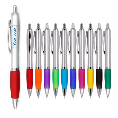 Rainbow Ballpoint Pen with Silver Accents and Comfort Grip